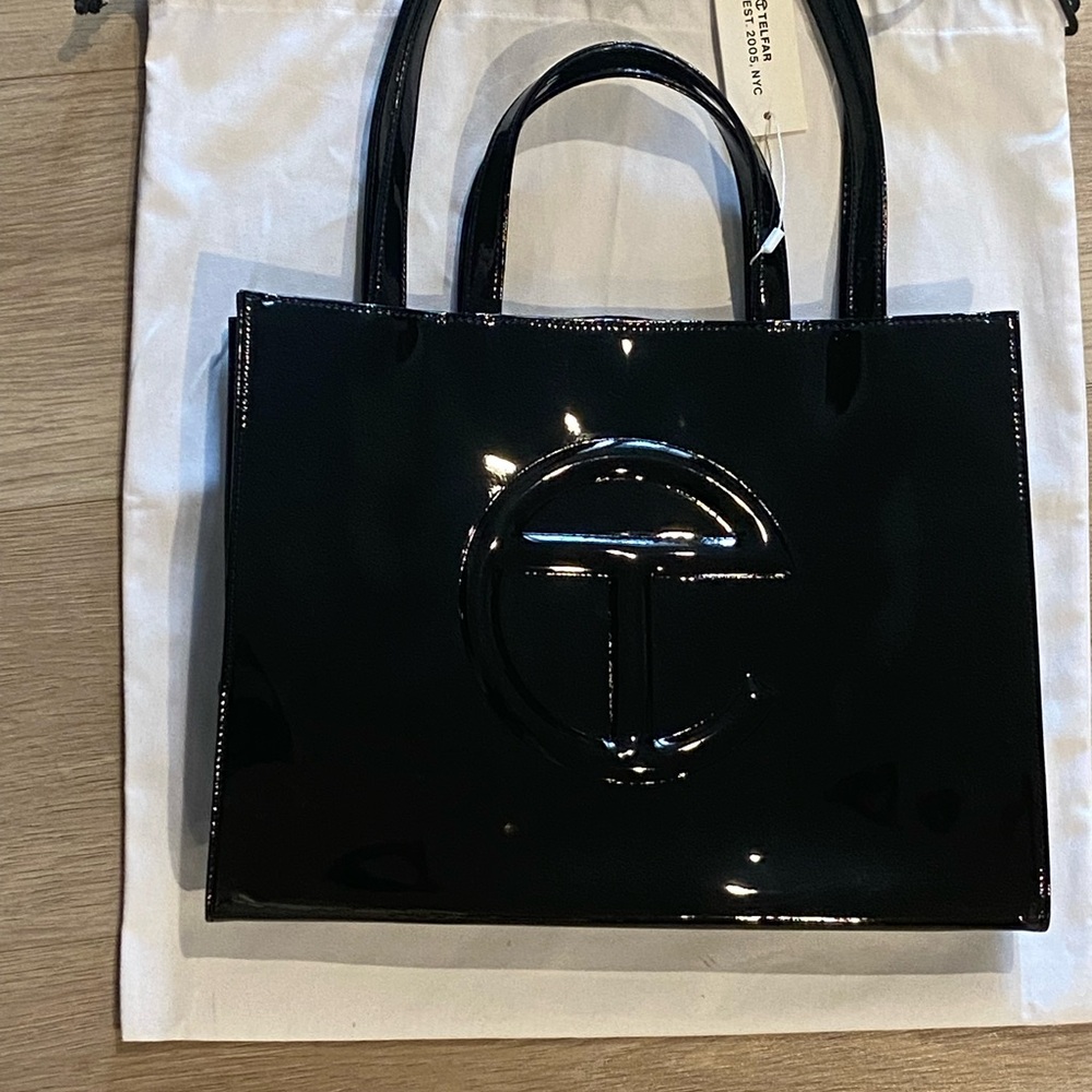 Black Patent Telfar Medium Shopping Bag